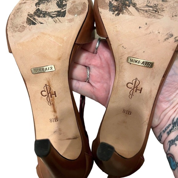 Cole Haan Vivian Brown/Pink Strappy Stiletto Heel Zipper Sandals - Size 8.5 B - Picture 9 of 11